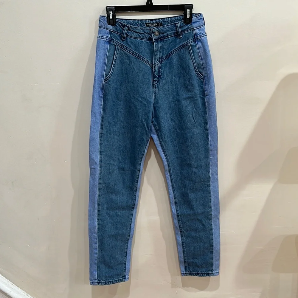 Nasty gal Womens Two Tone Mom Jeans medium and light wash blue jeans Size 6 - Picture 2 of 5